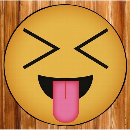 DEERLUX Emoji Style Round Funny Smiley Face Kids Area Rug, Tongue Out with Closed Eyes Emoji Rug, 36 x 36 QI003884.S